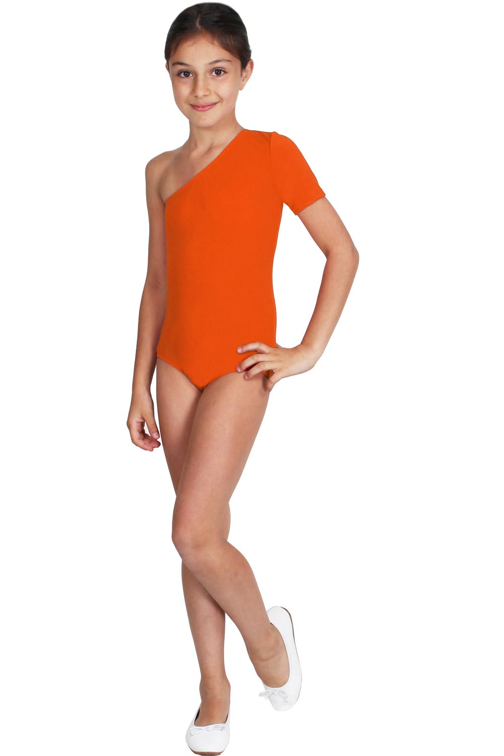 BODY DANZA LYCRA MONOSPALLA MEZZA MANICA ARANCIONE BAMBINA